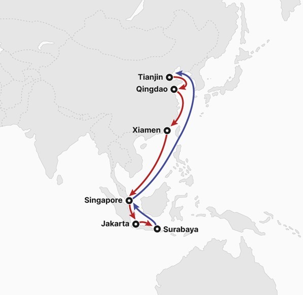 NIS(North-China Indonesia Service) 서비스 노선. 그래픽 : HMM